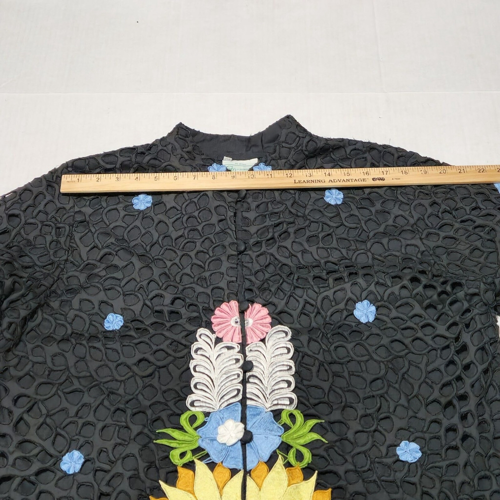 QUEEN CARO OF HONOLULU Vtg Floral Embroidered Applique Jacket Hawaiian Colorful - Picture 5 of 13